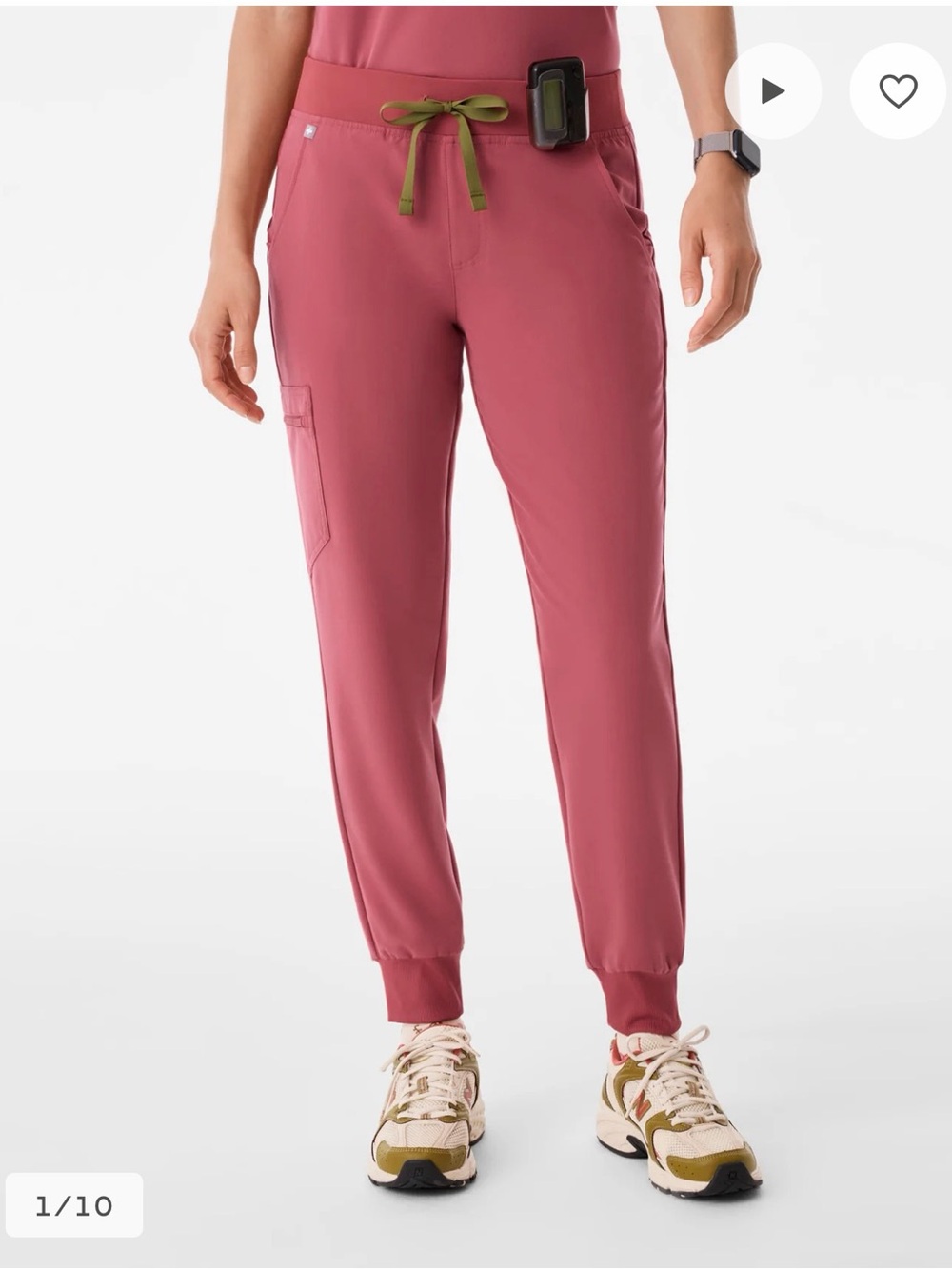 Figs Women's Joggers in Dusty Rose with Olive Drawstring